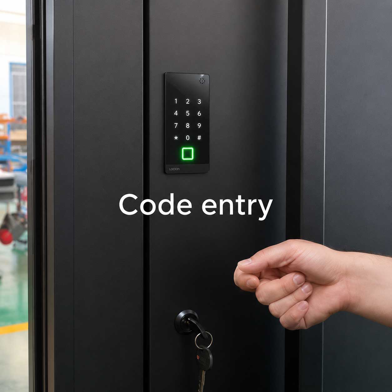 GU smart lock code entry on a Vault door