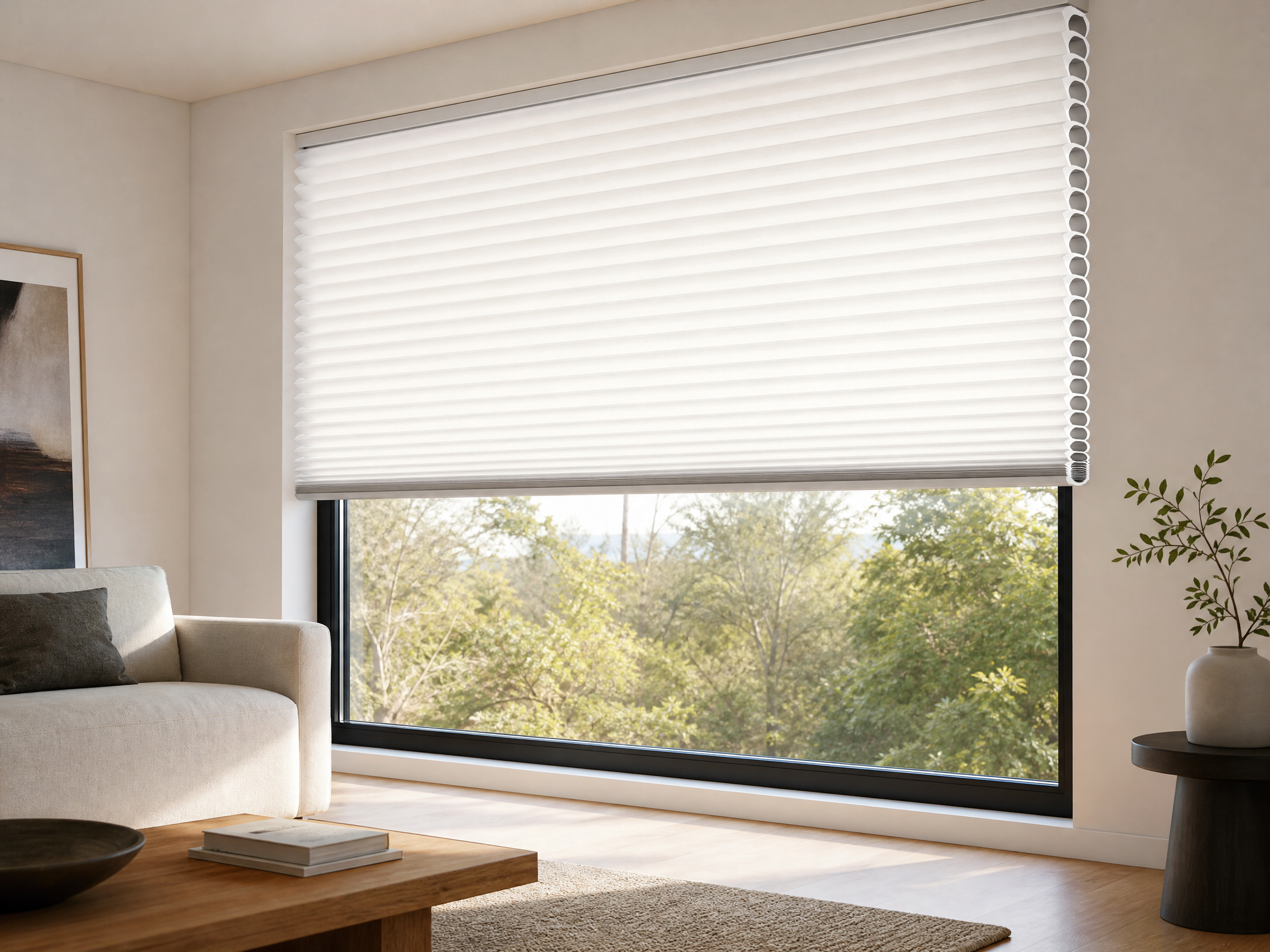 Honeycomb blinds in a living room