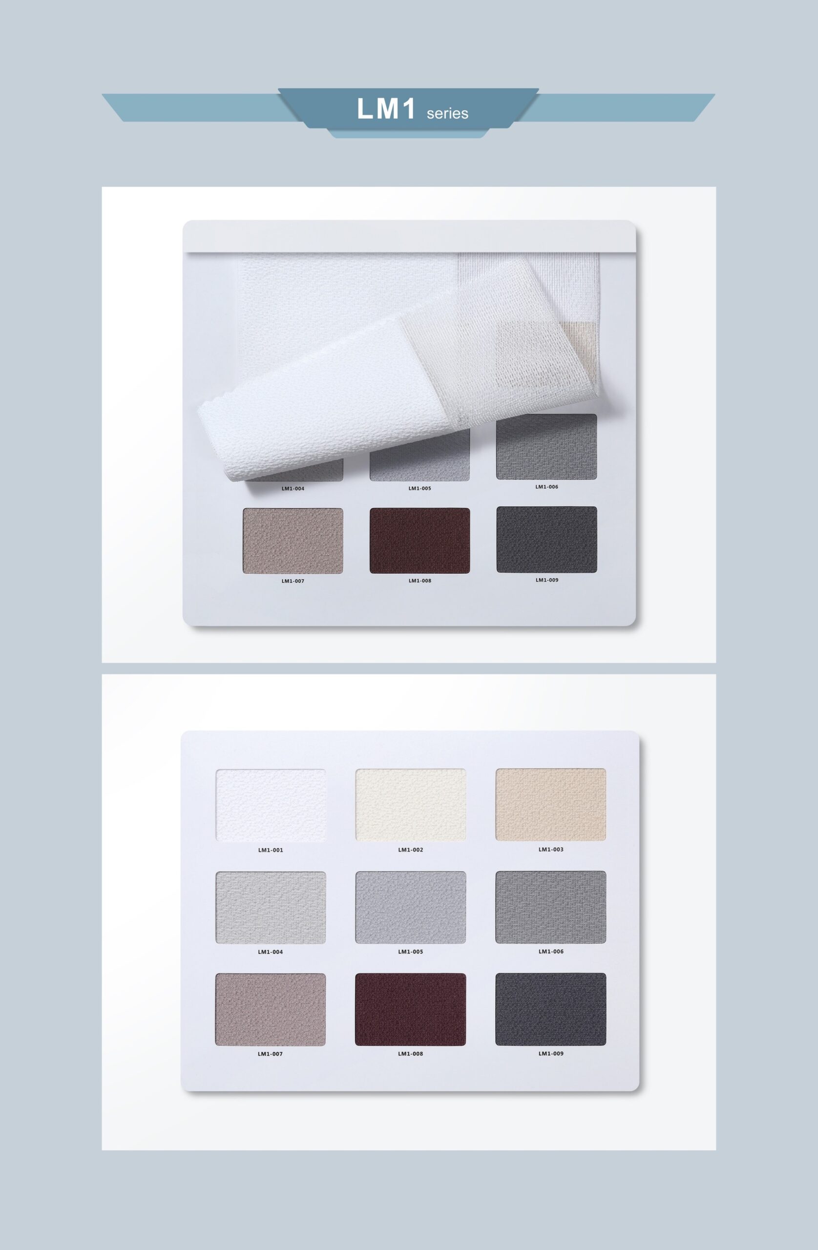 Real Dream Drape LM1 fabric samples from the supplied Sheer Vertical Blinds brochure