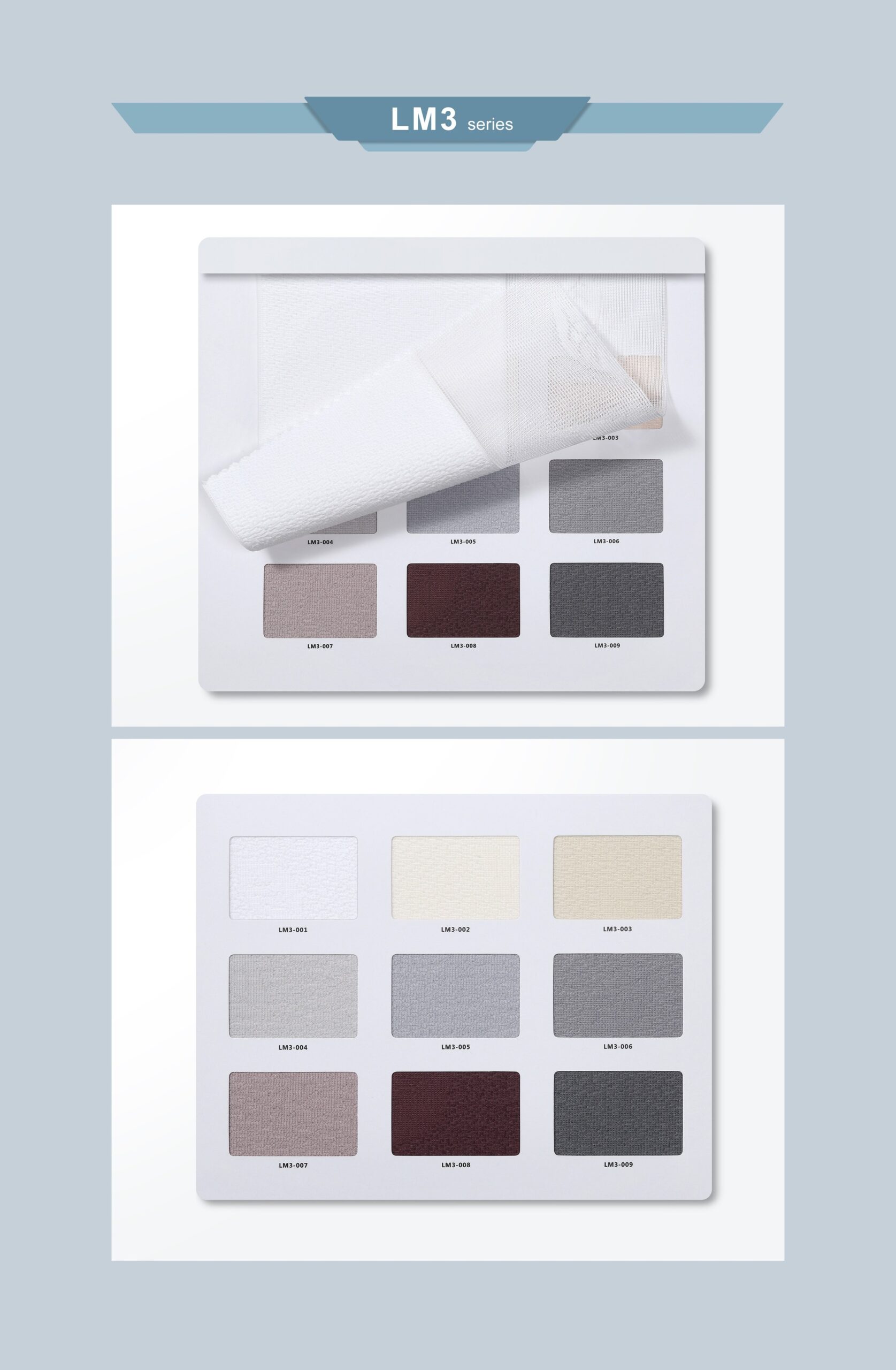 Real Dream Drape LM3 fabric samples from the supplied Sheer Vertical Blinds brochure