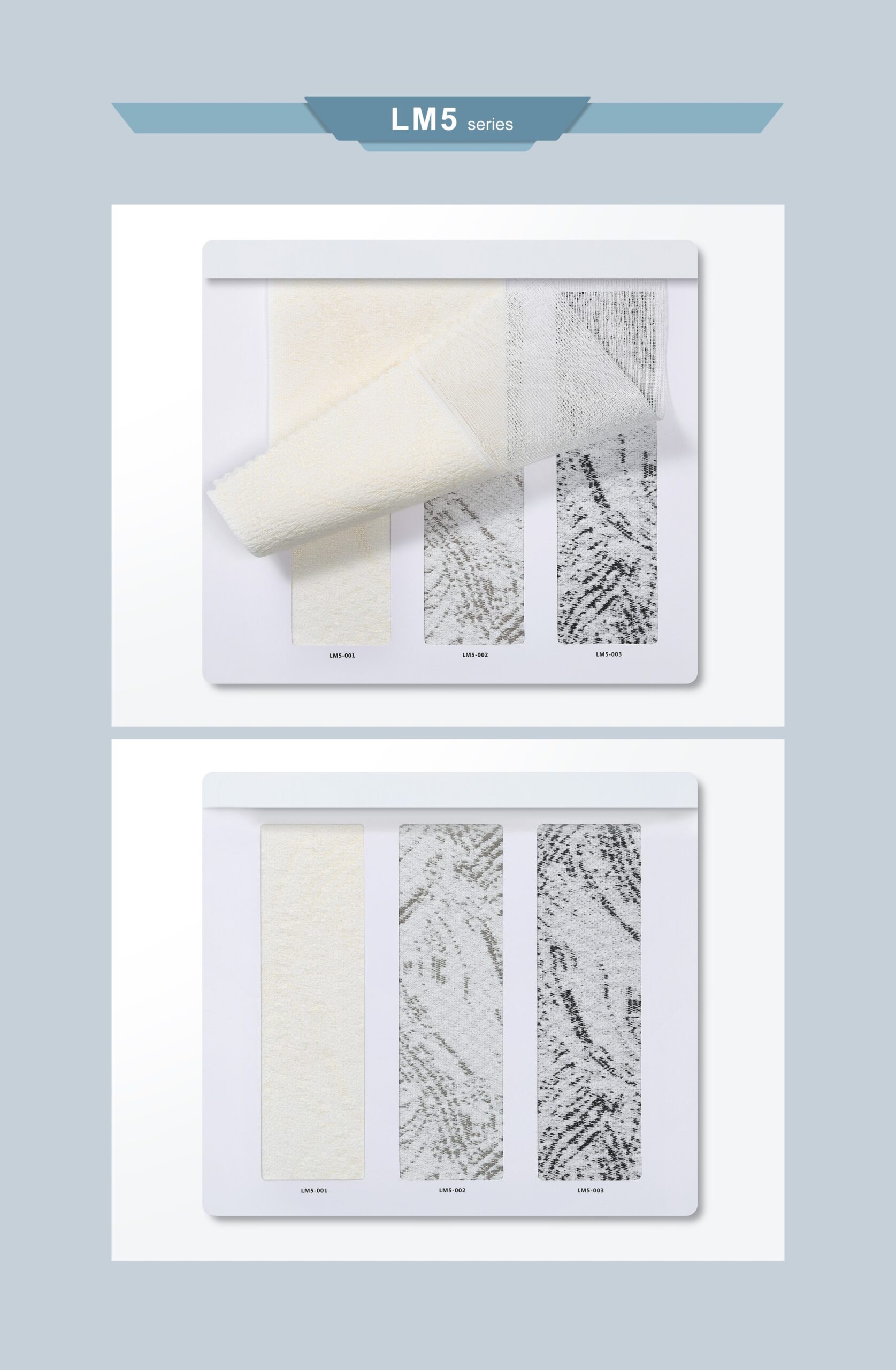 Real Dream Drape LM5 fabric samples from the supplied Sheer Vertical Blinds brochure