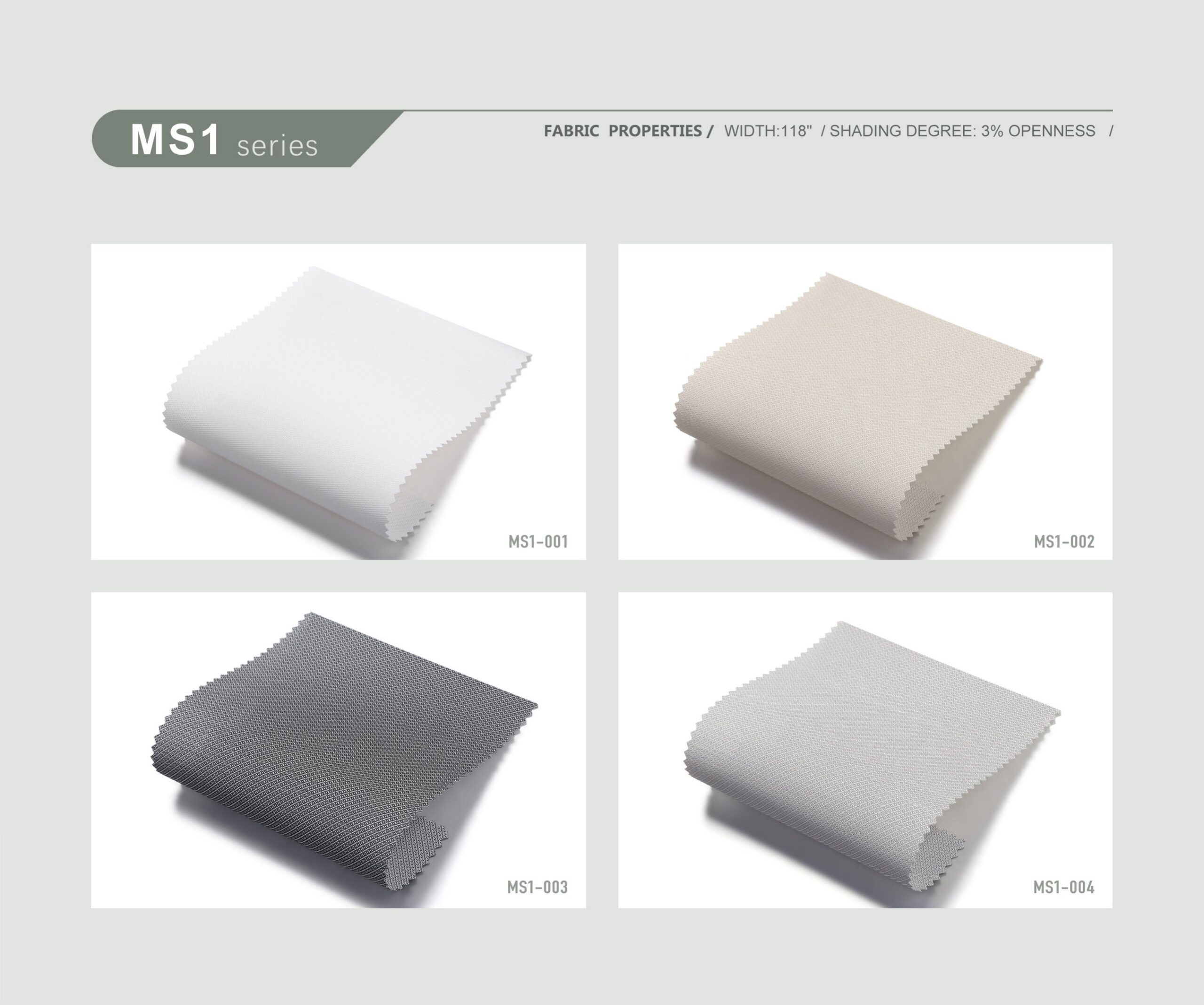 Real MS1 Roller Shades Sunscreen samples from the verified product brochure