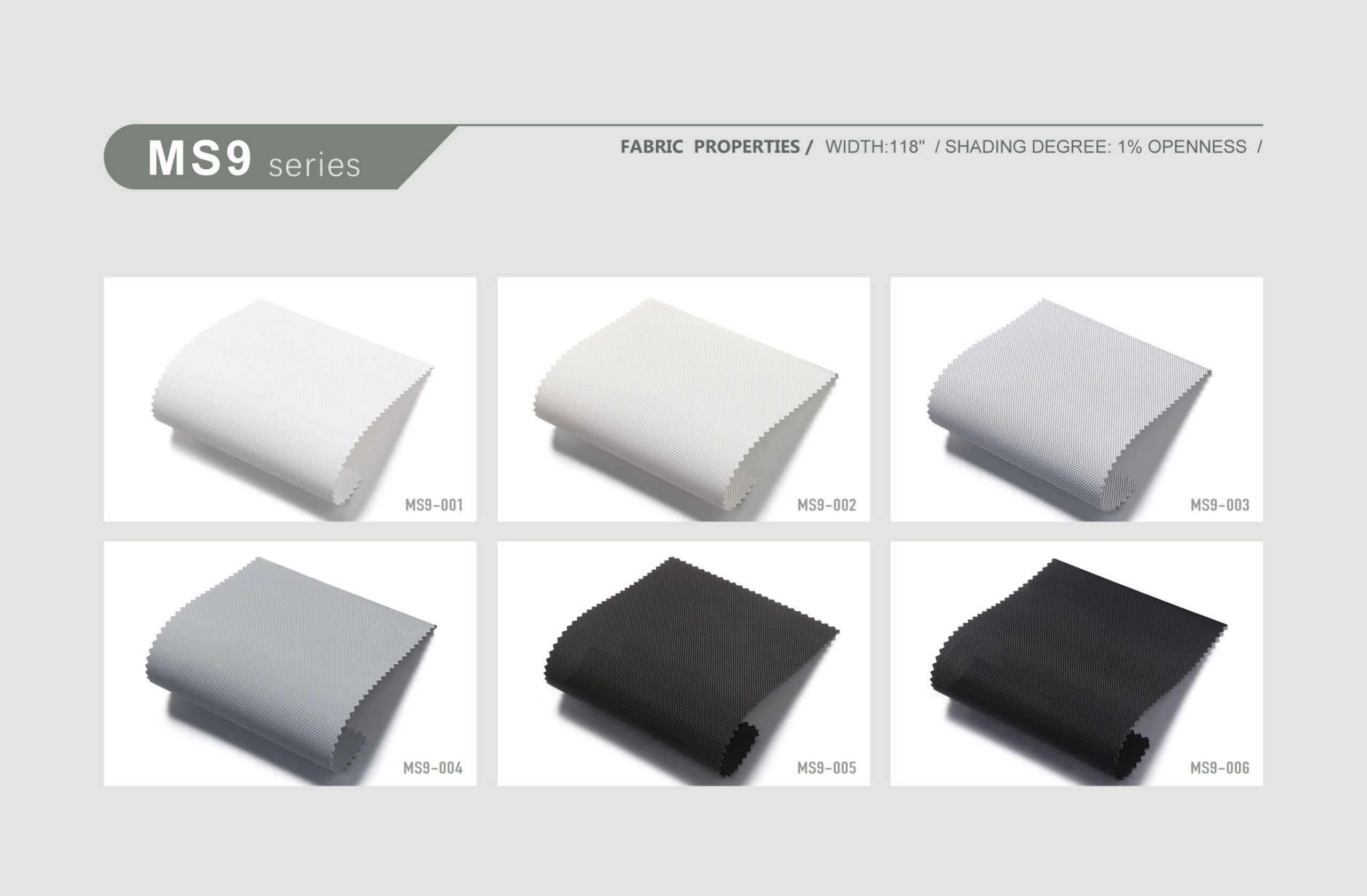Real MS9 Roller Shades Sunscreen samples from the verified product brochure