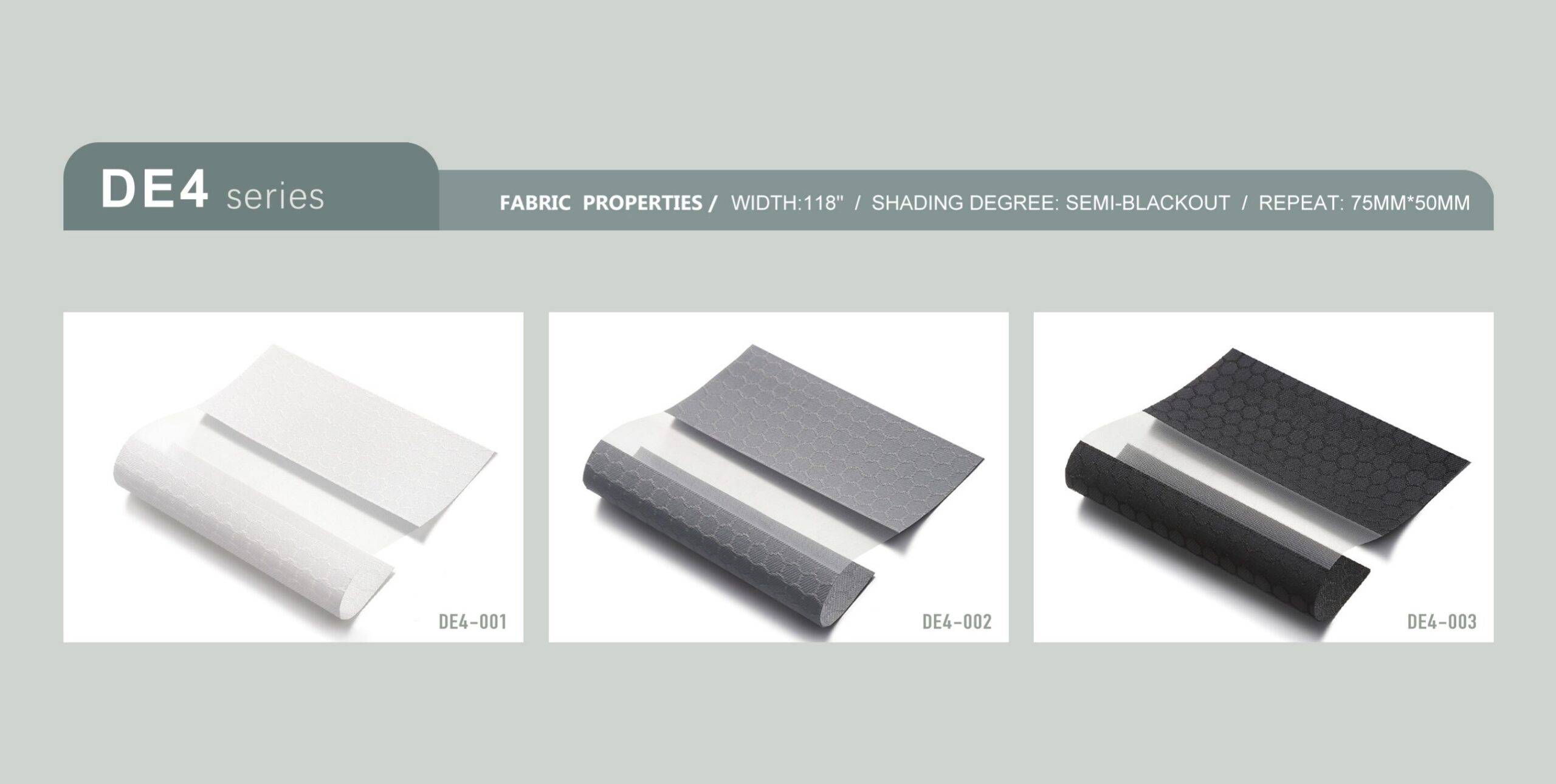 Real DE4 Zebra Blinds Semi-Blackout samples from the verified product brochure
